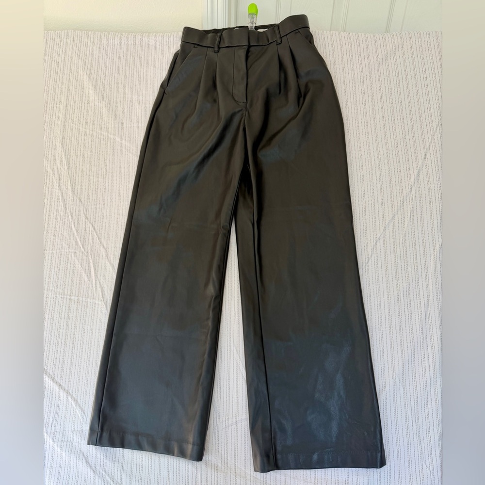 Abercrombie & Fitch Tailored Pants Vegan Leather Black Wide-Leg Sz S Biker Rock - Picture 15 of 15